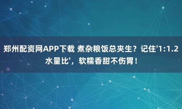 郑州配资网APP下载 煮杂粮饭总夹生？记住'1:1.2水量比'，软糯香甜不伤胃！